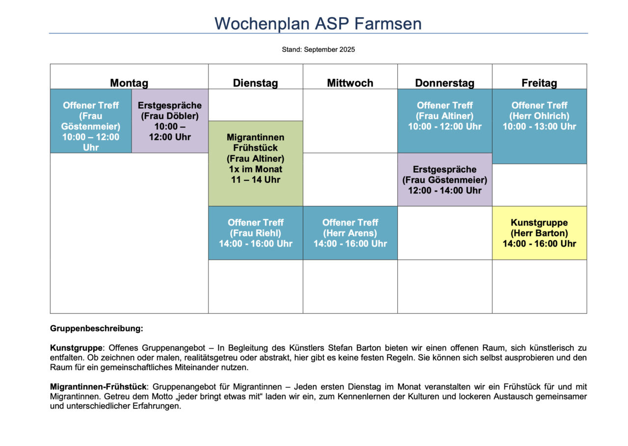 wochenplan asd september 2025 - Wir bleiben Dran!